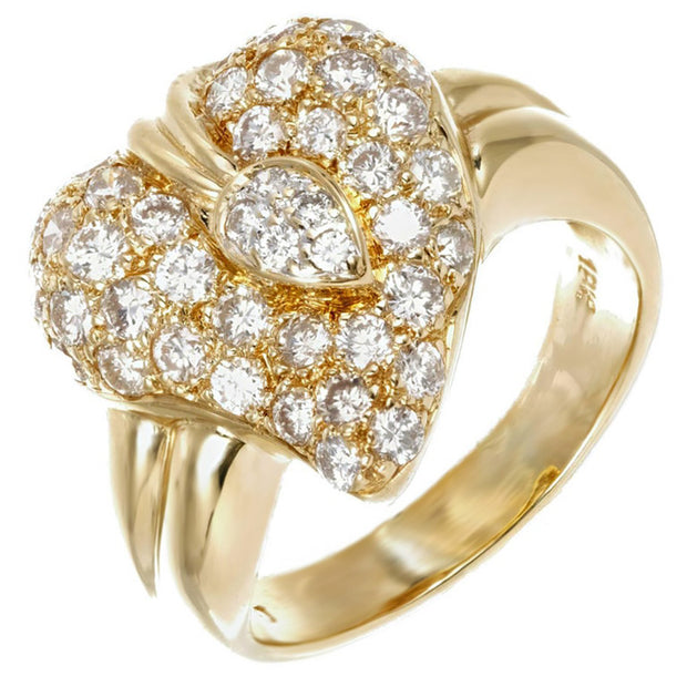 1.30 Carat Diamond Dome Heart Yellow Gold Cocktail Ring