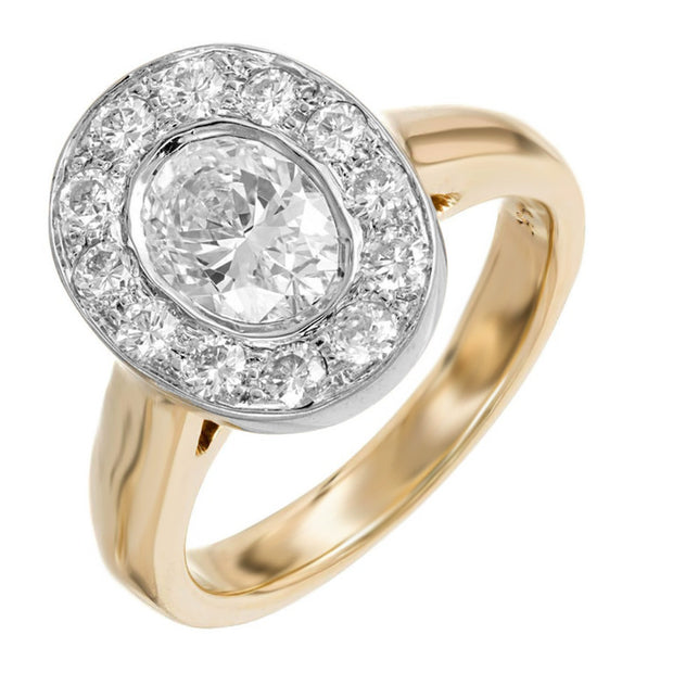 1.02 Carat Oval Diamond Halo Gold Engagement Ring