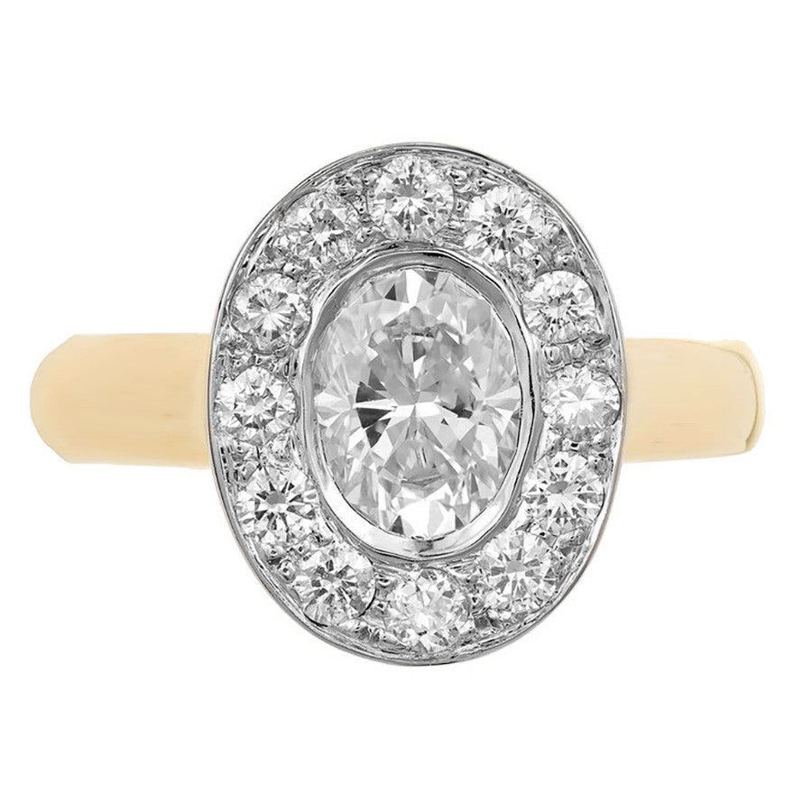 1.02 Carat Oval Diamond Halo Gold Engagement Ring – image 2