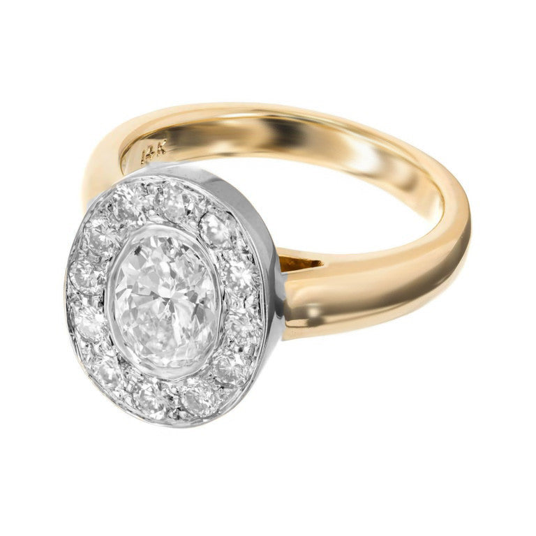 1.02 Carat Oval Diamond Halo Gold Engagement Ring – image 4