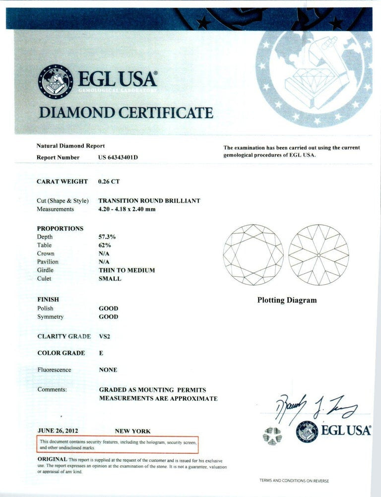 EGL Certified .26 Carat Diamond Transitional Cut Platinum Engagement Ring – image 3