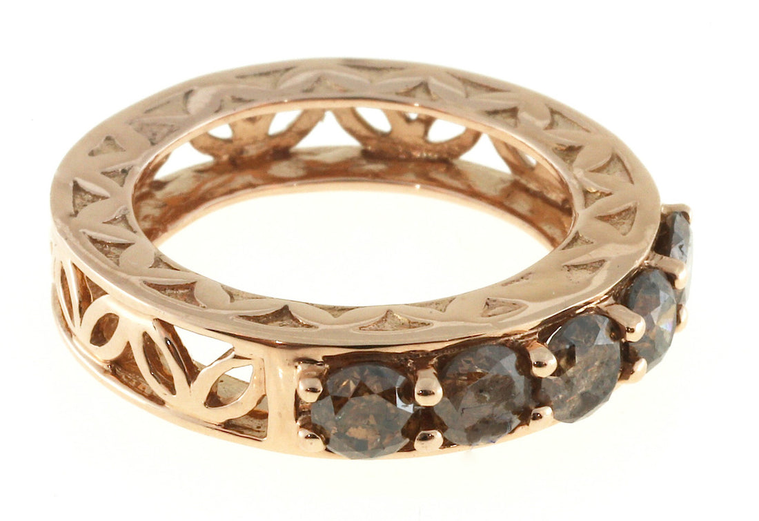 Vintage 5 Stone 1.00ct Natural Brown Diamond 14k Pink Gold Size 6 Ring – image 2