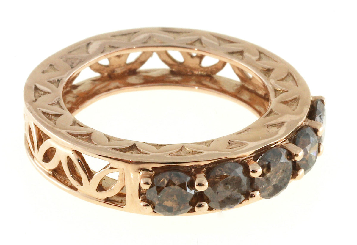 Vintage 5 Stone 1.00ct Natural Brown Diamond 14k Pink Gold Size 6 Ring – image 2