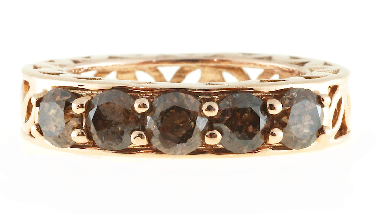 Vintage 5 Stone 1.00ct Natural Brown Diamond 14k Pink Gold Size 6 Ring – image 4