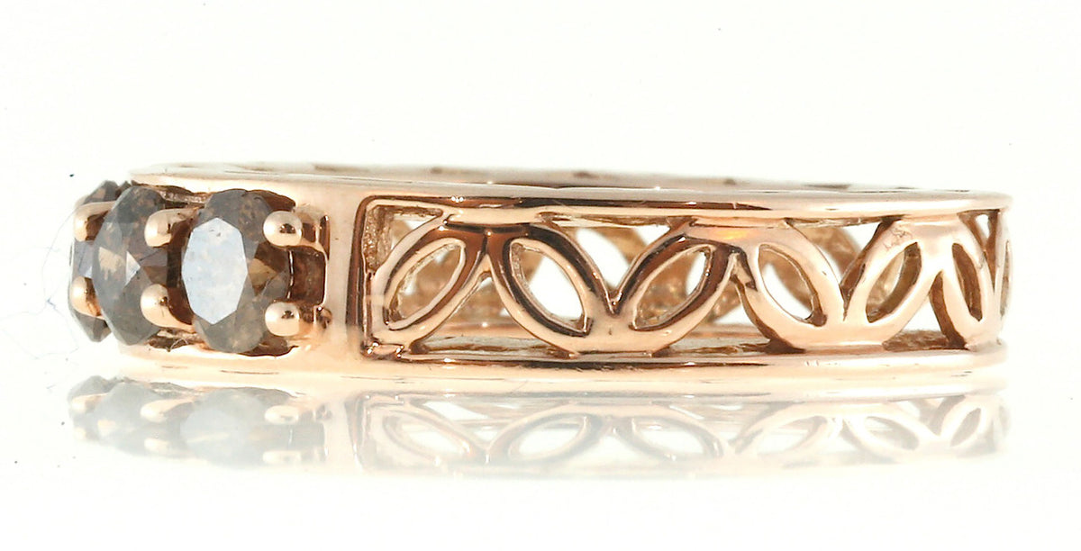 Vintage 5 Stone 1.00ct Natural Brown Diamond 14k Pink Gold Size 6 Ring – image 5