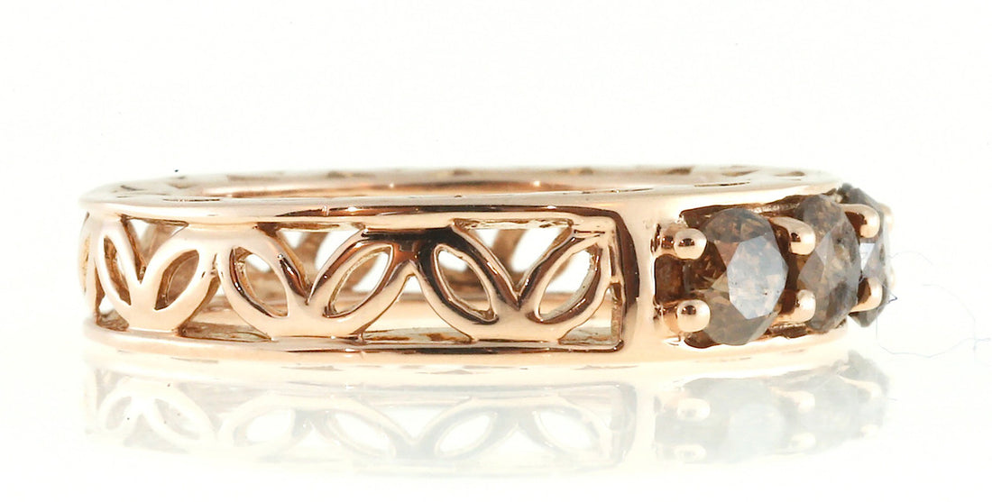 Vintage 5 Stone 1.00ct Natural Brown Diamond 14k Pink Gold Size 6 Ring – image 6