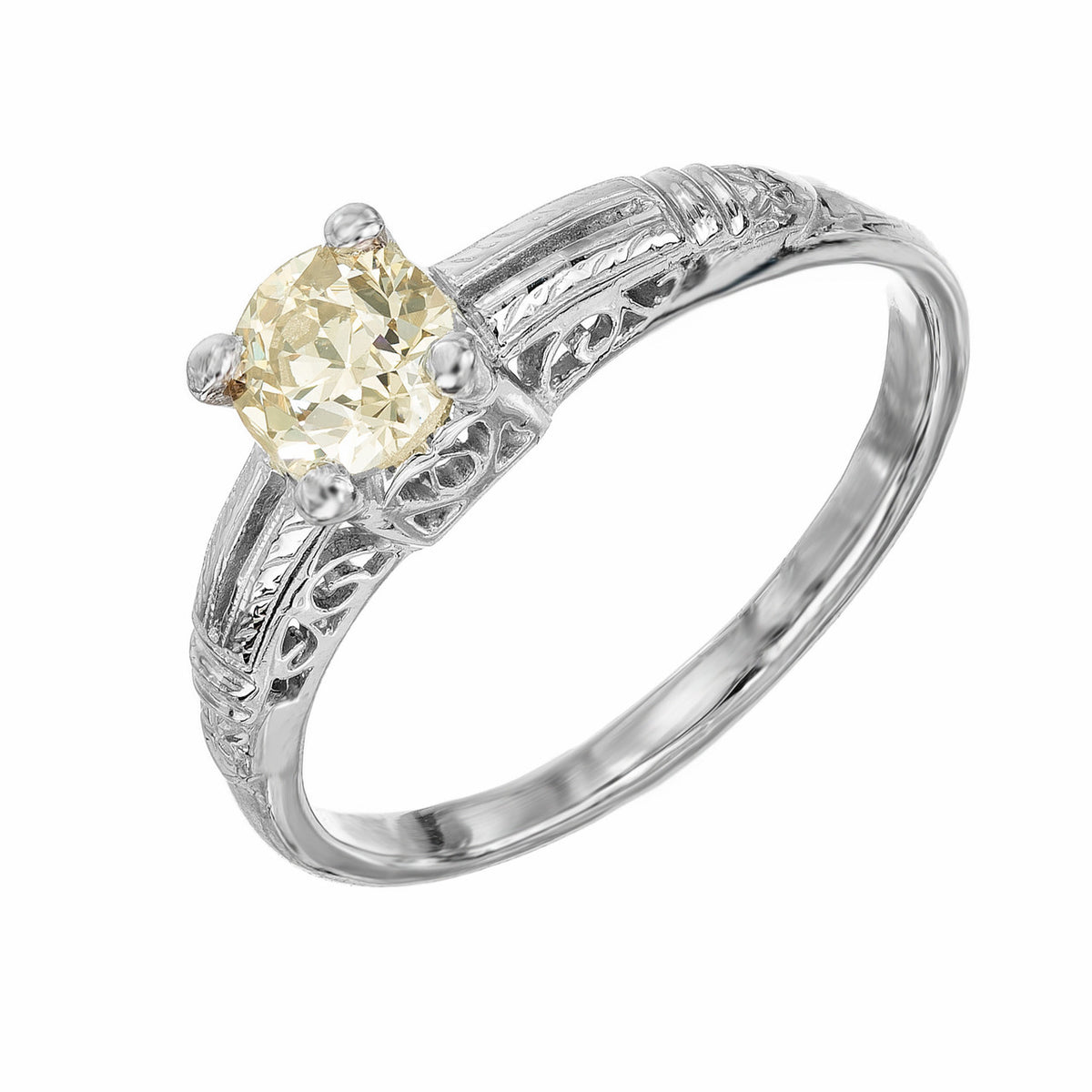GIA Certified .57 Carat Old European Diamond Art Deco Platinum Engagement Ring
