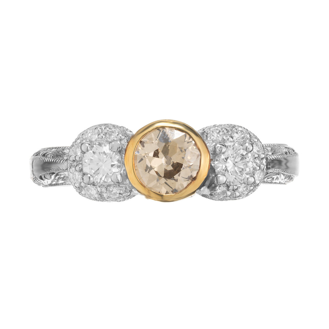 MK .44 Carat Diamond Yellow Gold Platinum Filigree Platinum Engagement Ring – image 2