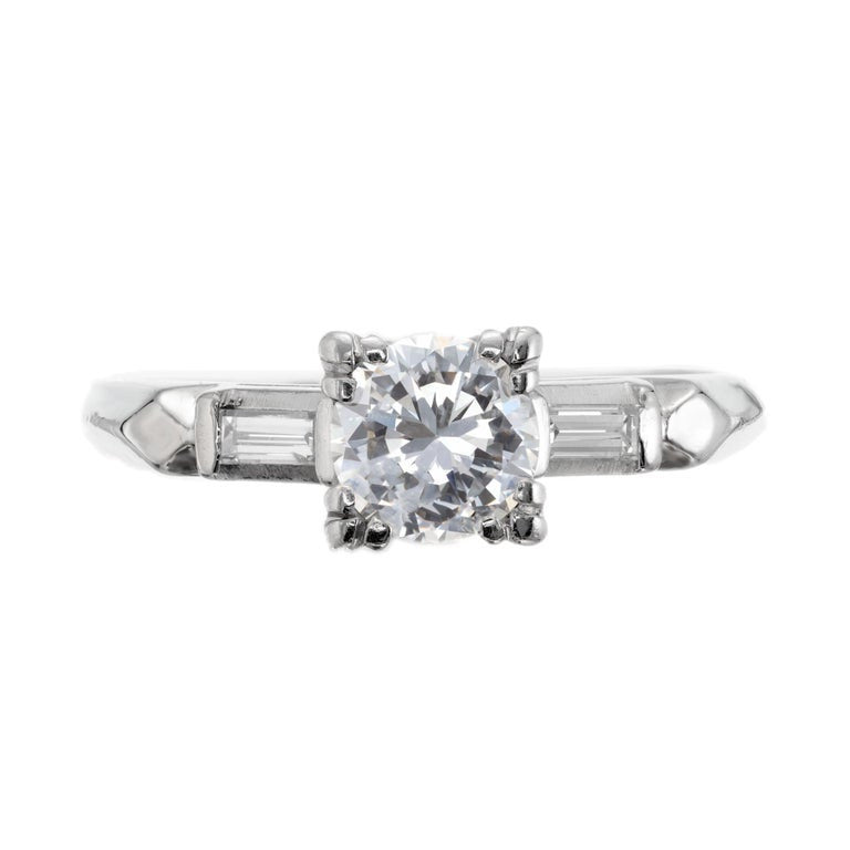 EGL Certified .86 Carat Diamond Three-Stone Art Deco Platinum Engagement Ring – image 2