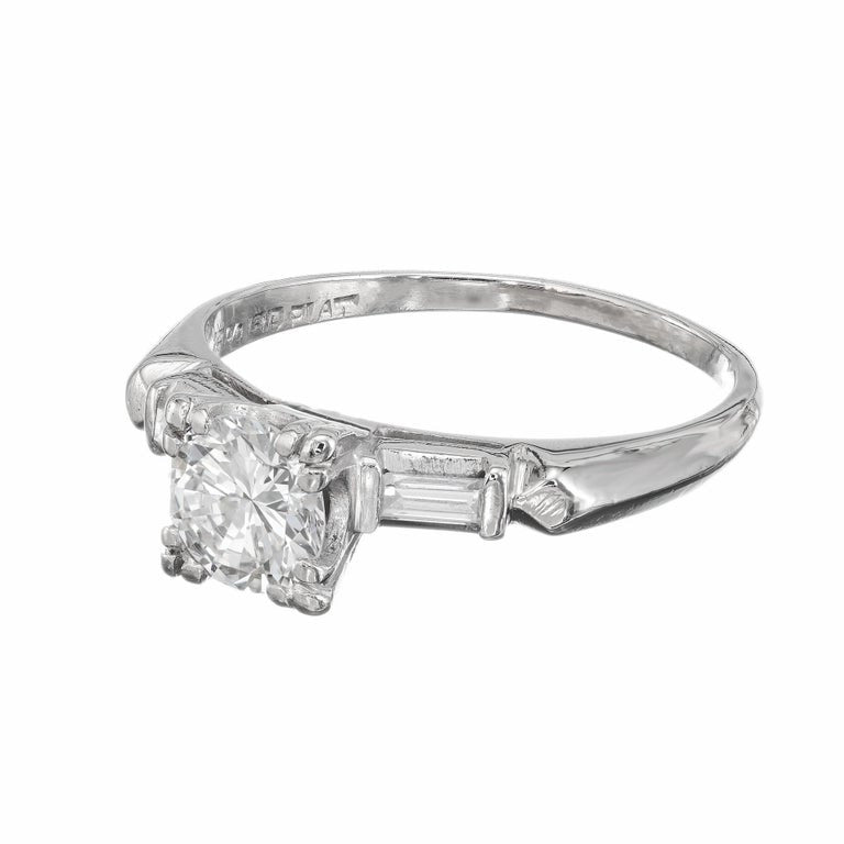 EGL Certified .86 Carat Diamond Three-Stone Art Deco Platinum Engagement Ring – image 8