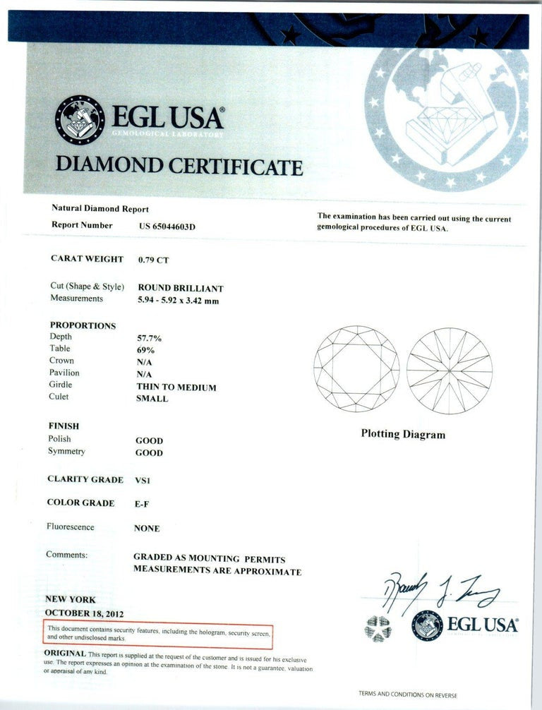 EGL Certified .86 Carat Diamond Three-Stone Art Deco Platinum Engagement Ring – image 3
