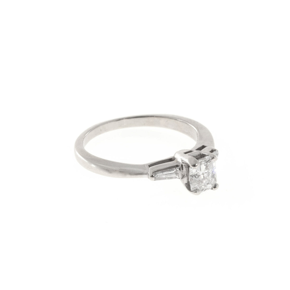Vintage Estate .65ct Cushion Cut Diamond 14k White Gold .06ct Baguette Ring – image 4