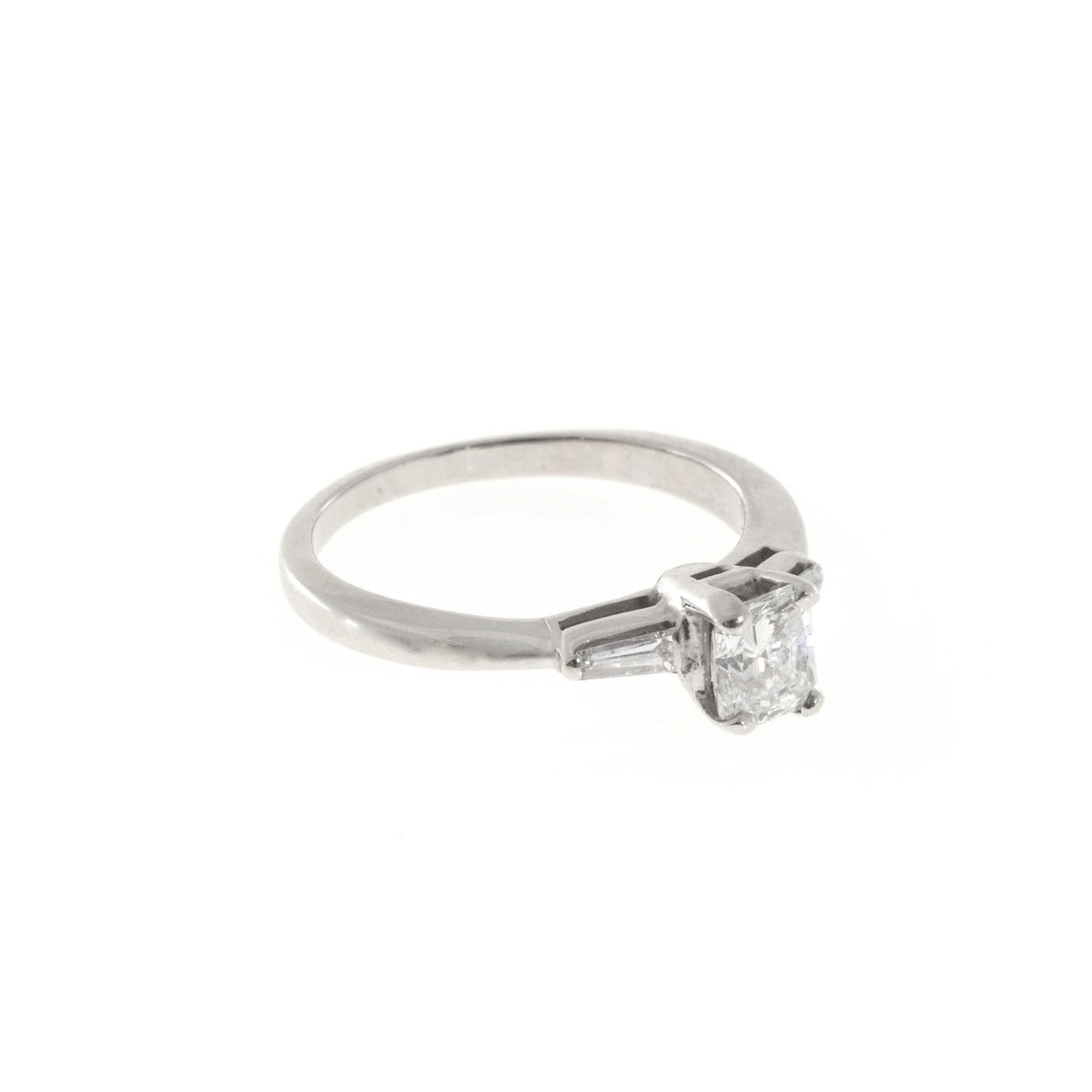 Vintage Estate .65ct Cushion Cut Diamond 14k White Gold .06ct Baguette Ring – image 4