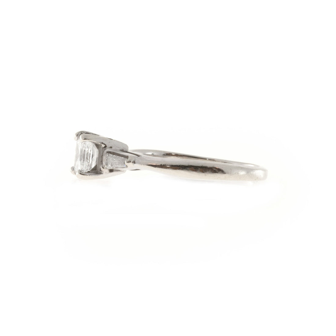 Vintage Estate .65ct Cushion Cut Diamond 14k White Gold .06ct Baguette Ring – image 7