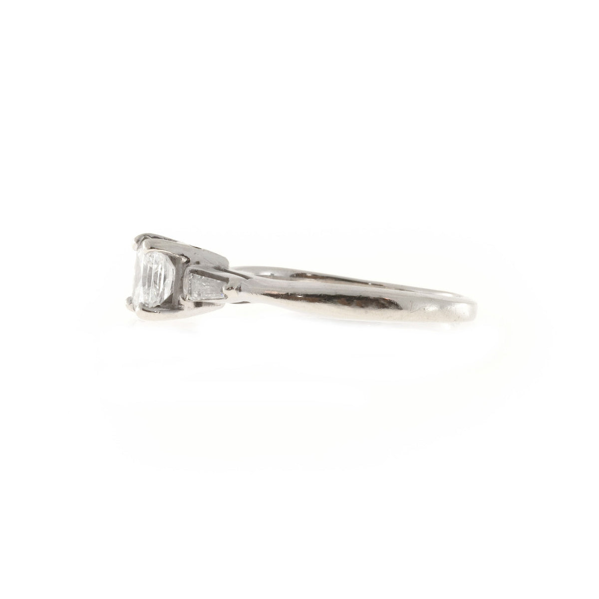 Vintage Estate .65ct Cushion Cut Diamond 14k White Gold .06ct Baguette Ring – image 7