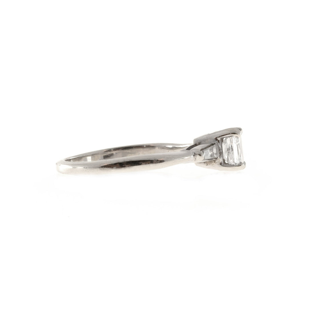 Vintage Estate .65ct Cushion Cut Diamond 14k White Gold .06ct Baguette Ring – image 6