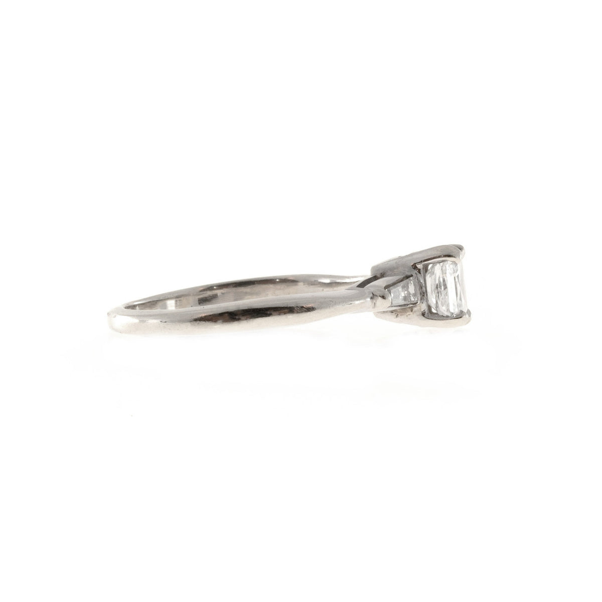 Vintage Estate .65ct Cushion Cut Diamond 14k White Gold .06ct Baguette Ring – image 6