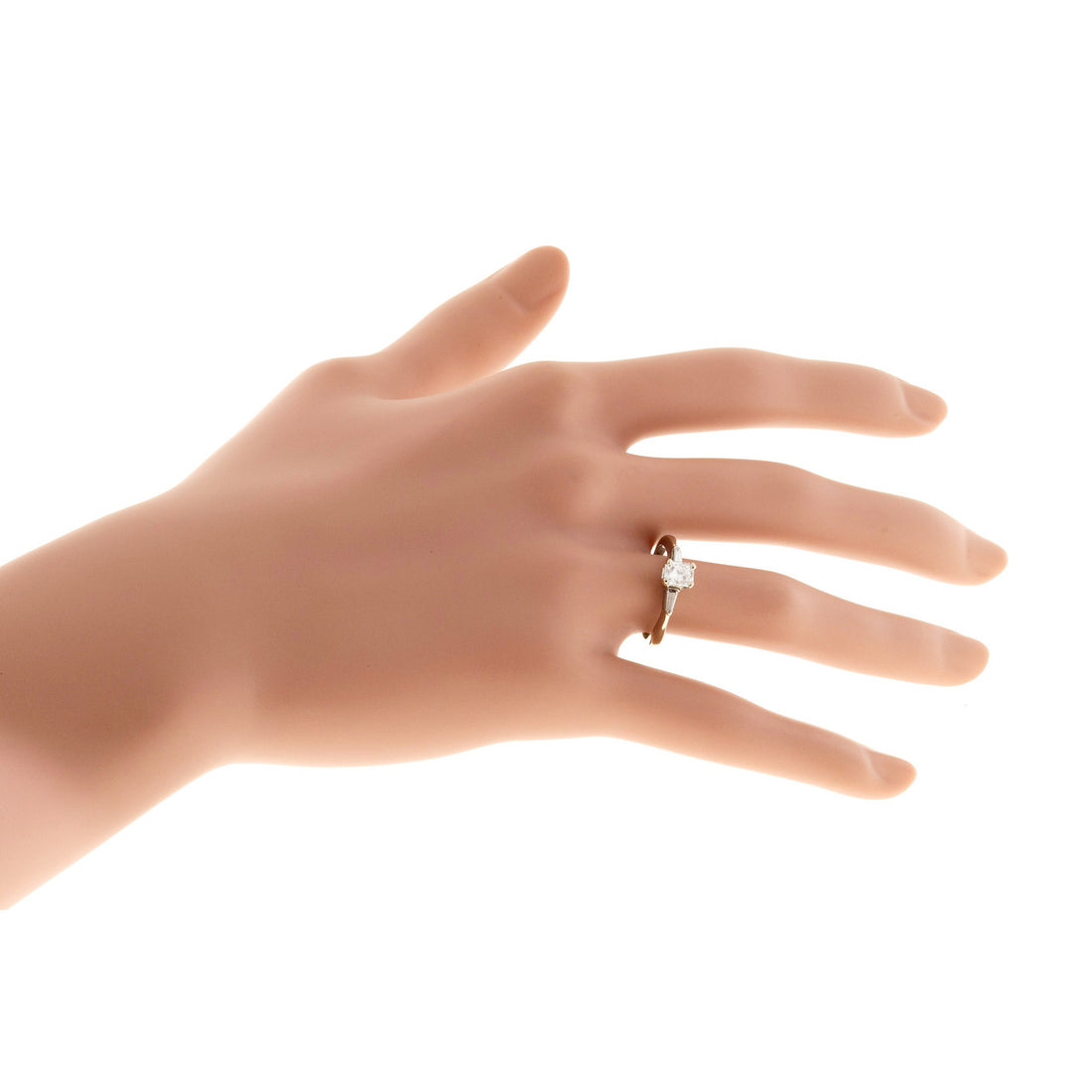 Vintage Estate .65ct Cushion Cut Diamond 14k White Gold .06ct Baguette Ring – image 5