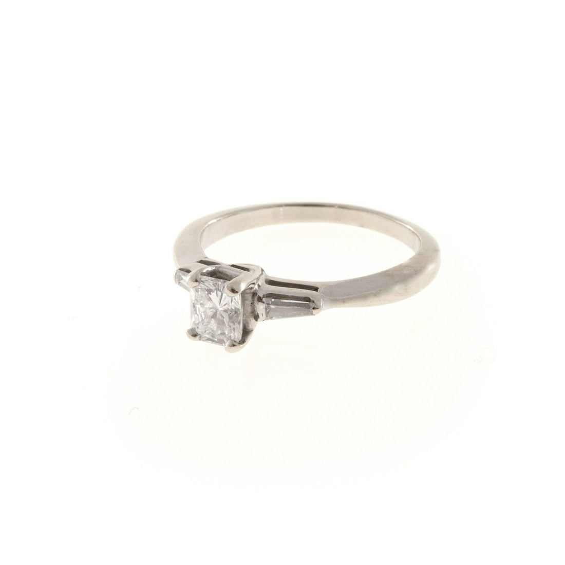 Vintage Estate .65ct Cushion Cut Diamond 14k White Gold .06ct Baguette Ring – image 2