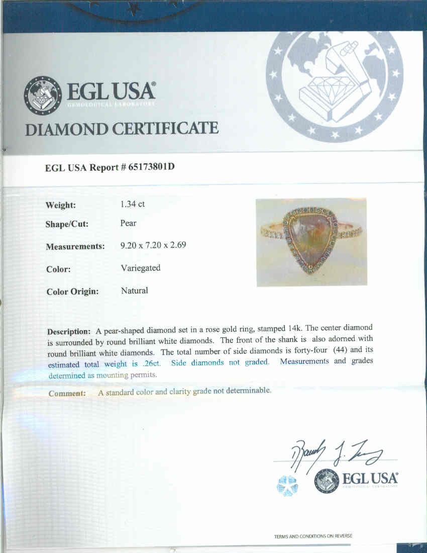 EGL 1.34 Carat Pear Diamond Halo Rose Gold Engagement Ring – image 3