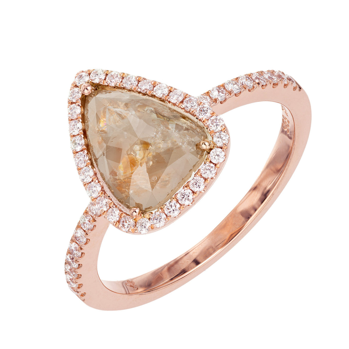 EGL 1.34 Carat Pear Diamond Halo Rose Gold Engagement Ring