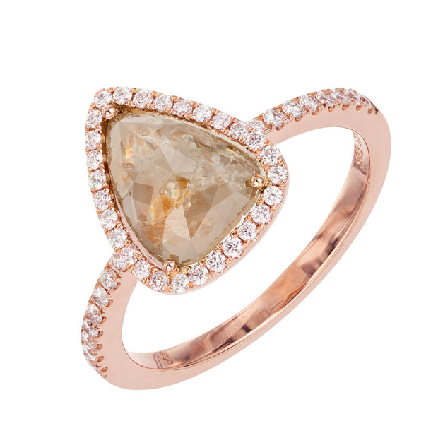 EGL 1.34 Carat Pear Diamond Halo Rose Gold Engagement Ring