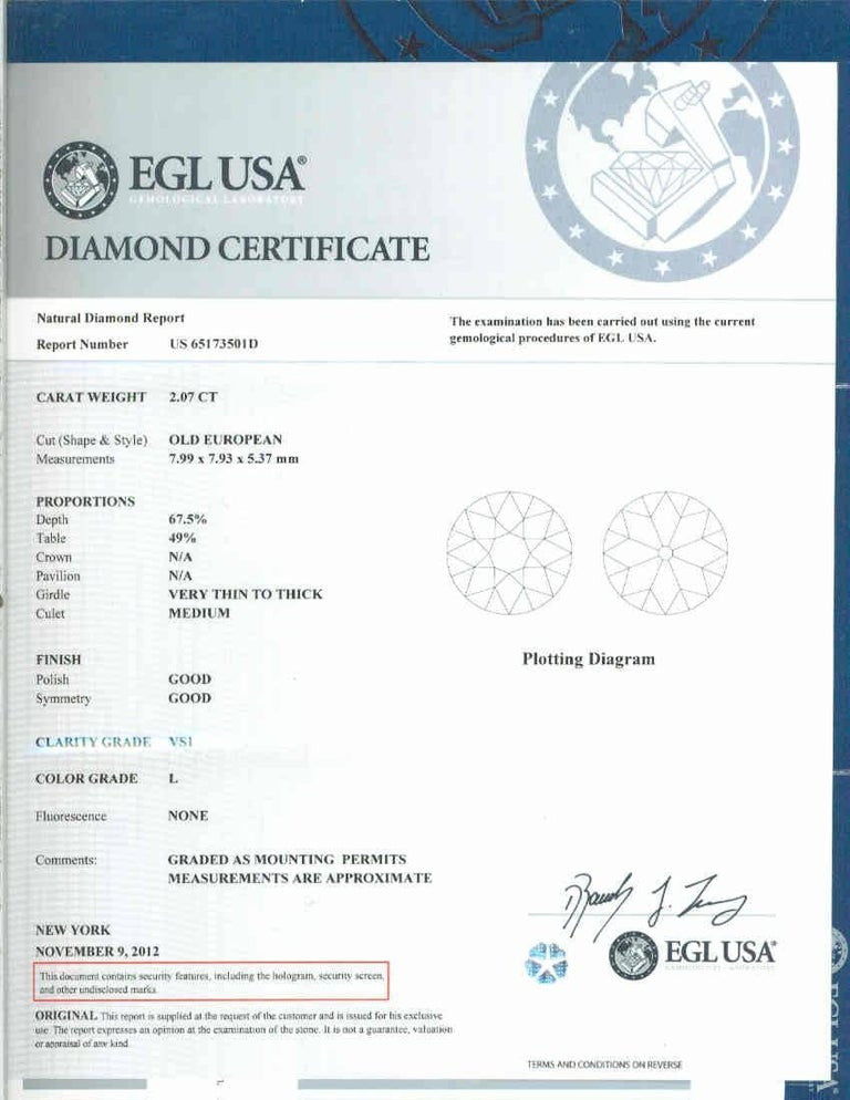 EGL Certified 2.07 Carat Diamond Art Deco Platinum Engagement Ring – image 3