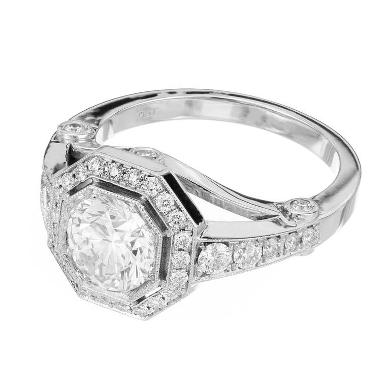 Peter Suchy 1.23 Carat Diamond Octagonal Halo Platinum Engagement Ring – image 4