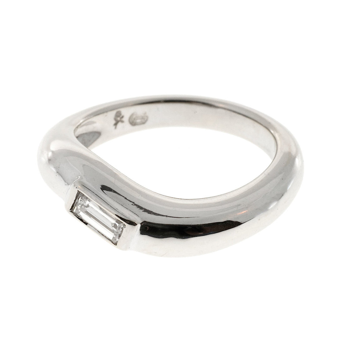 Vintage LG 18k White Gold Swirl .20ct Straight Baguette Diamond Ring – image 3