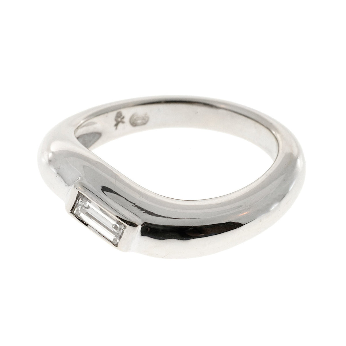 Vintage LG 18k White Gold Swirl .20ct Straight Baguette Diamond Ring – image 3