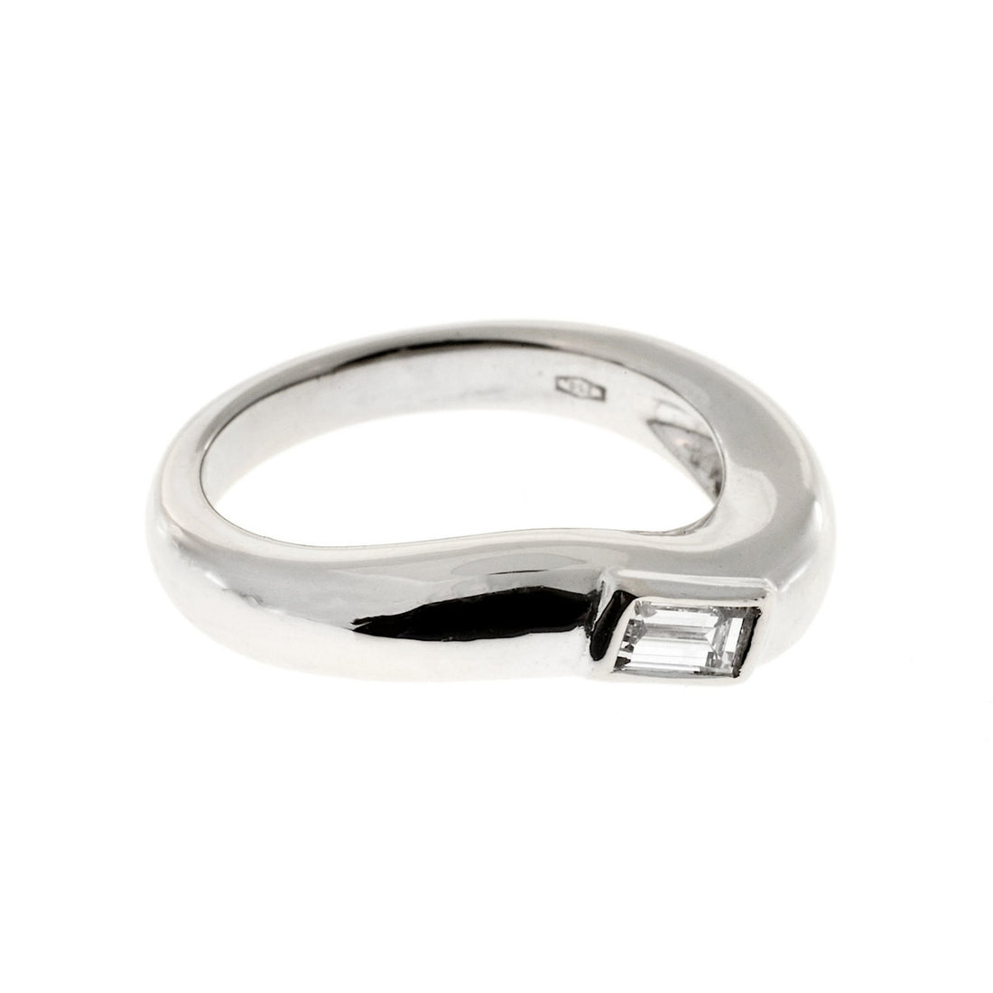 Vintage LG 18k White Gold Swirl .20ct Straight Baguette Diamond Ring – image 4