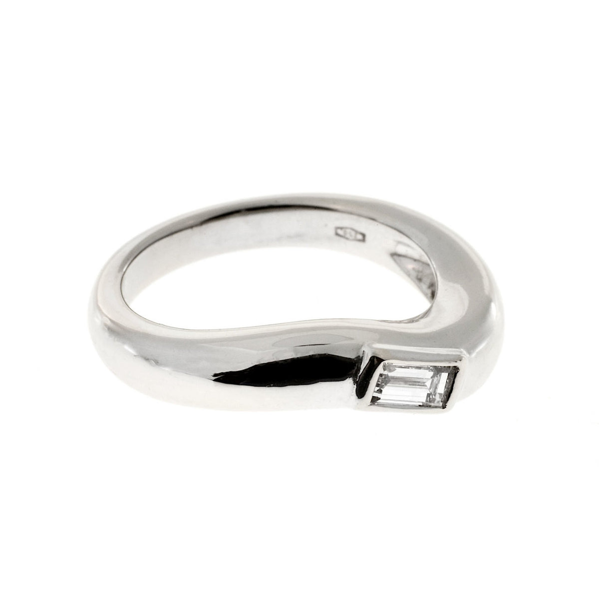 Vintage LG 18k White Gold Swirl .20ct Straight Baguette Diamond Ring – image 4