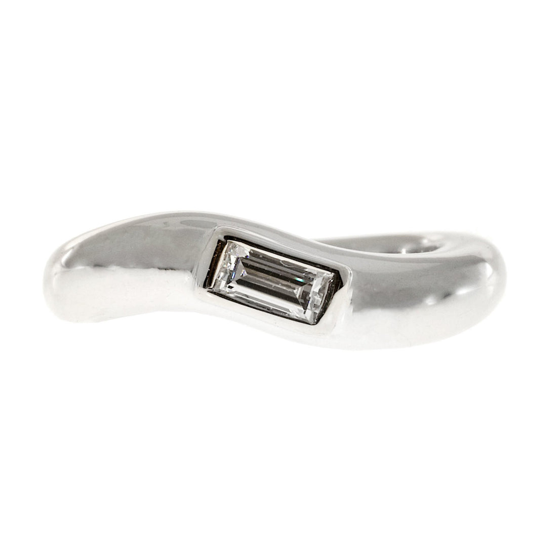 Vintage LG 18k White Gold Swirl .20ct Straight Baguette Diamond Ring – image 7