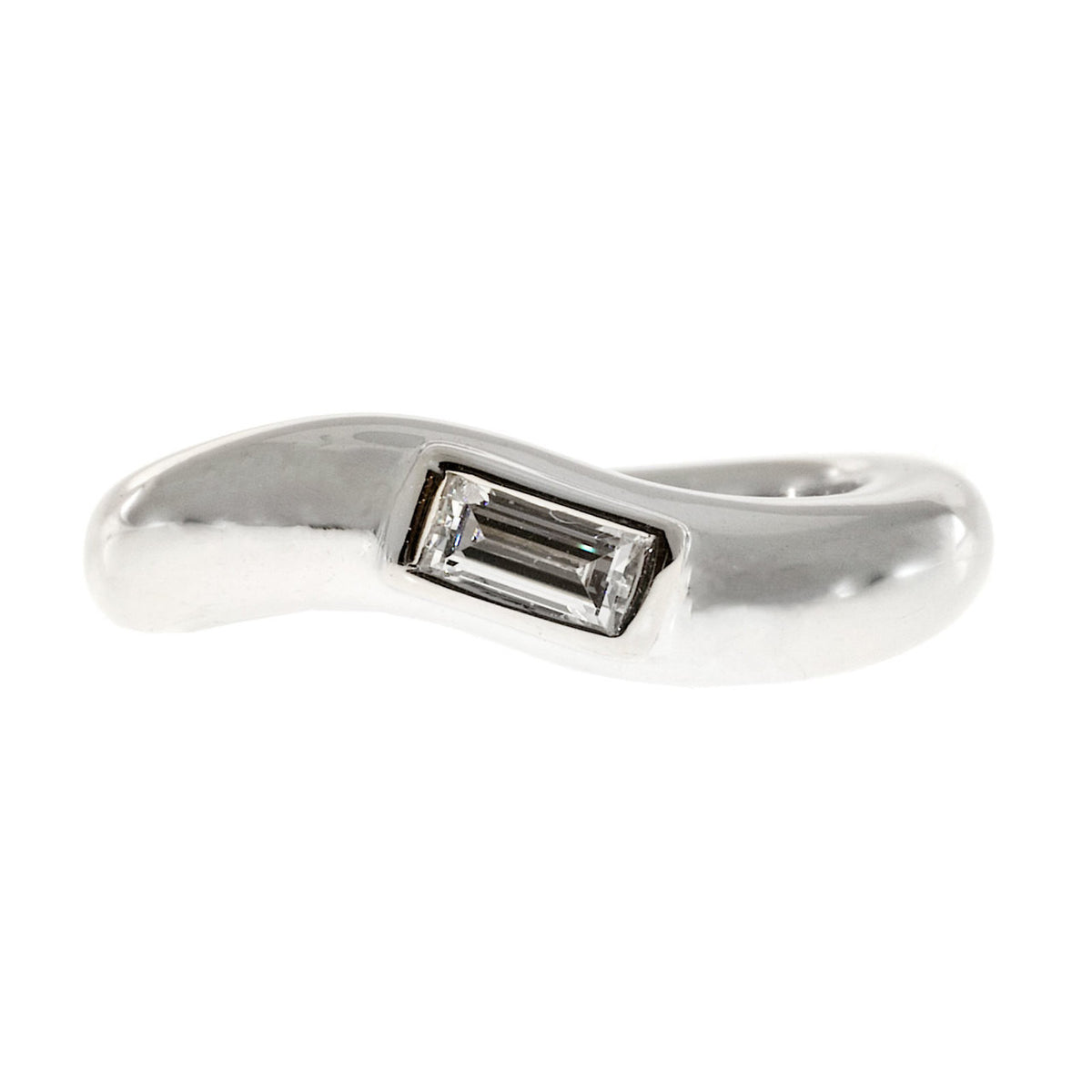 Vintage LG 18k White Gold Swirl .20ct Straight Baguette Diamond Ring – image 7