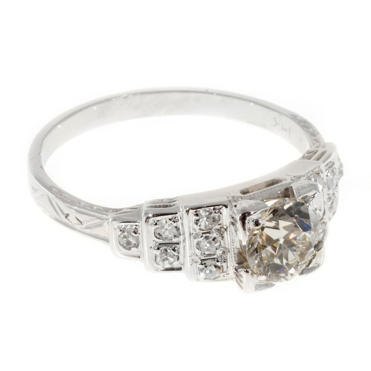 Vintage Engagement Ring Art Deco .65ct Old European Diamond 18k White Gold – image 5