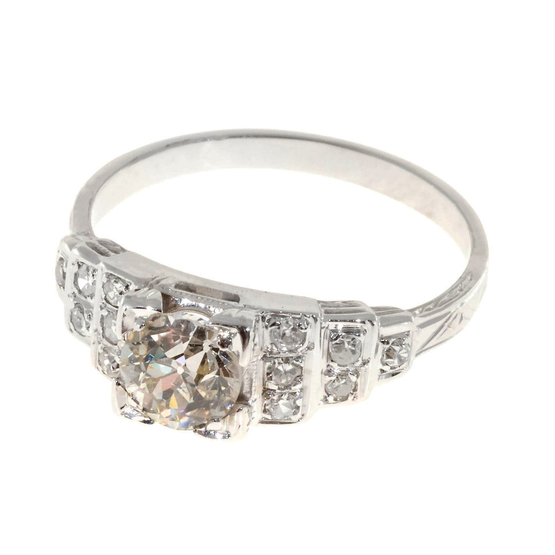 Vintage Engagement Ring Art Deco .65ct Old European Diamond 18k White Gold – image 4