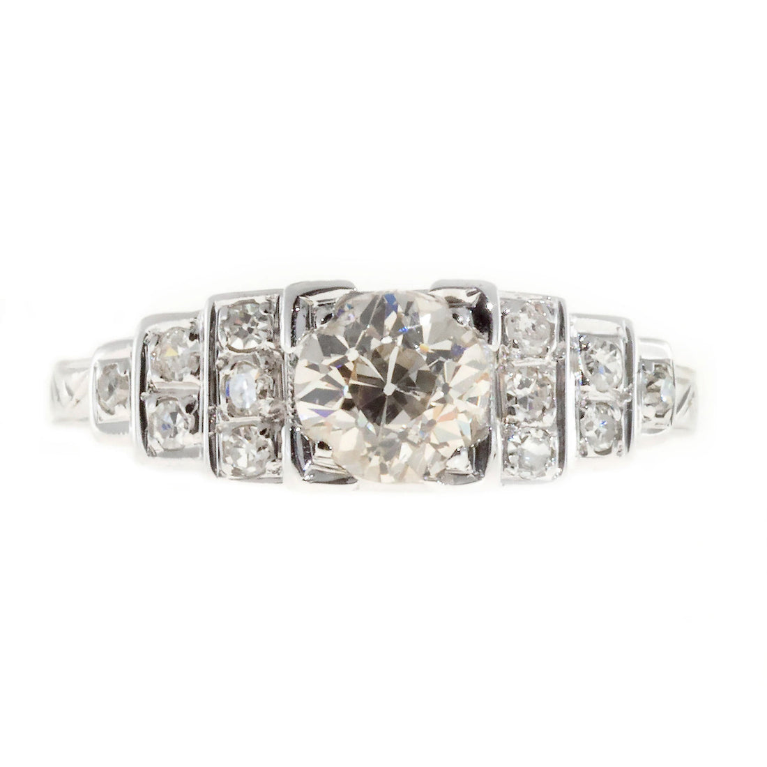 Vintage Engagement Ring Art Deco .65ct Old European Diamond 18k White Gold – image 3