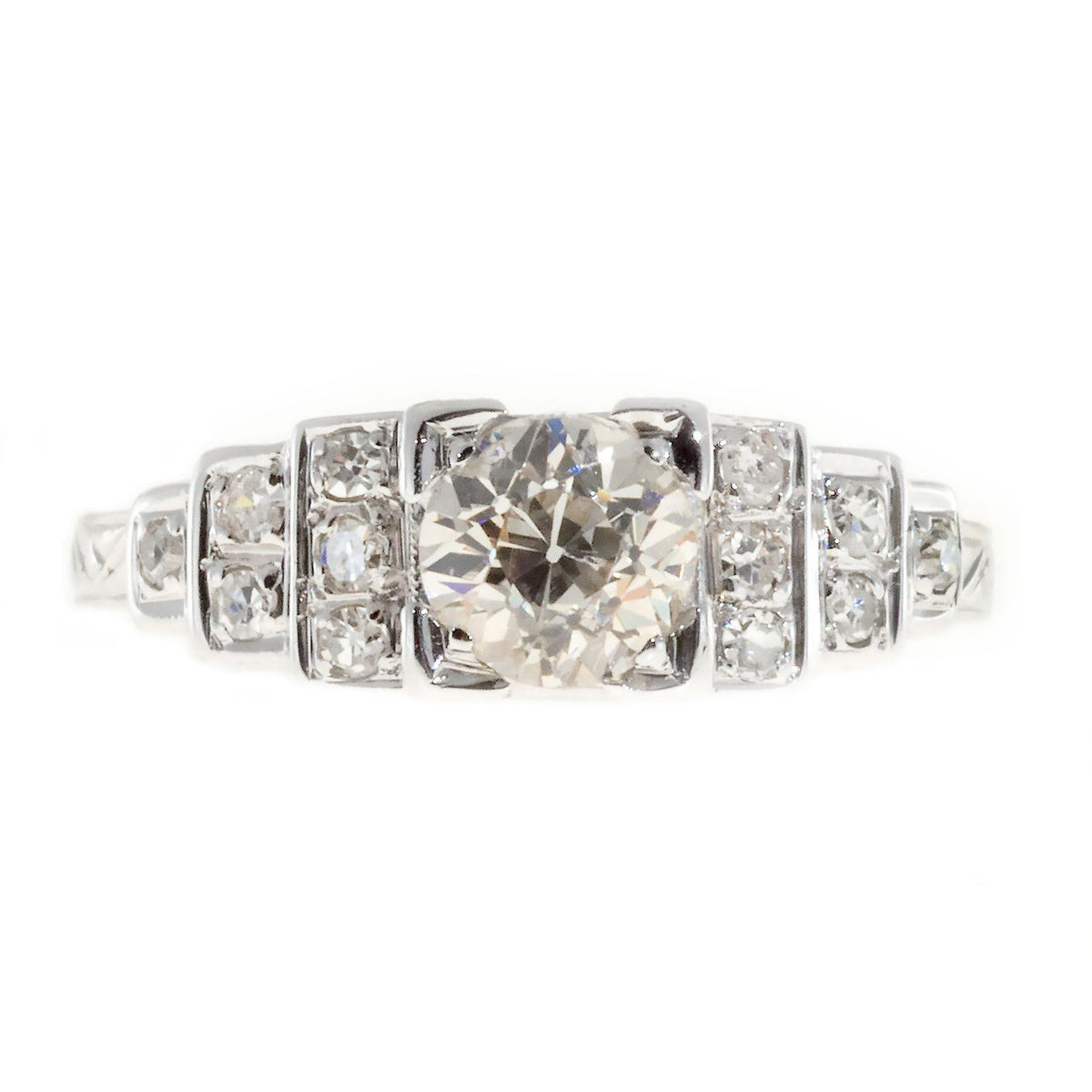 Vintage Engagement Ring Art Deco .65ct Old European Diamond 18k White Gold – image 3