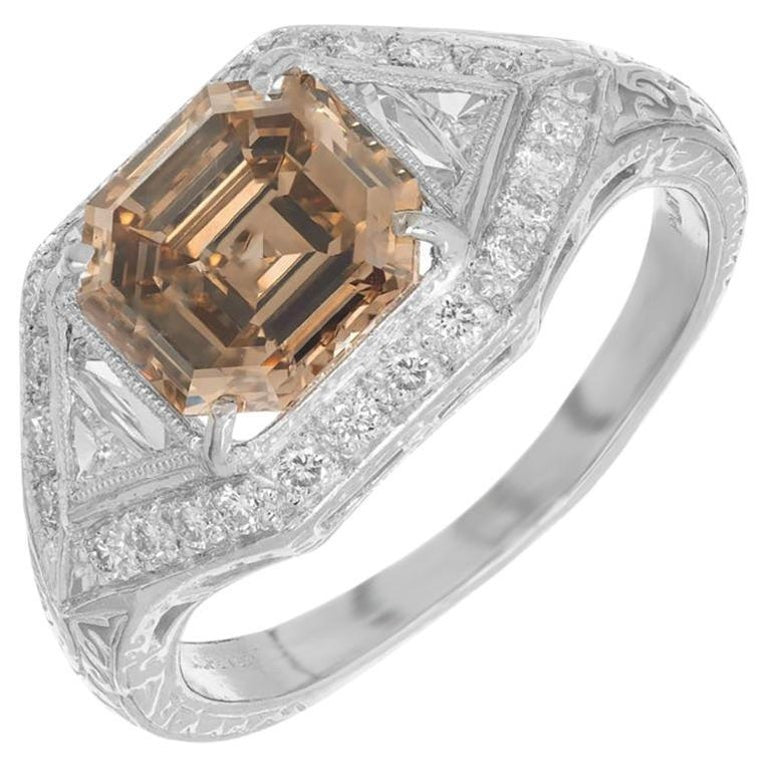 Peter Suchy GIA Certified 2.00 Carat Brown Diamond Halo Platinum Engagement Ring