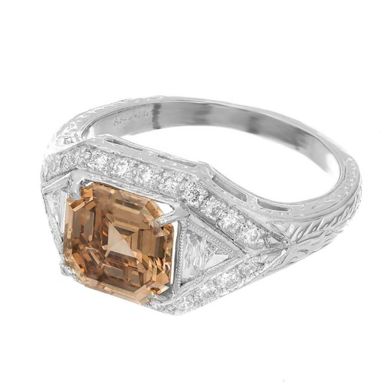 Peter Suchy GIA Certified 2.00 Carat Brown Diamond Halo Platinum Engagement Ring – image 2