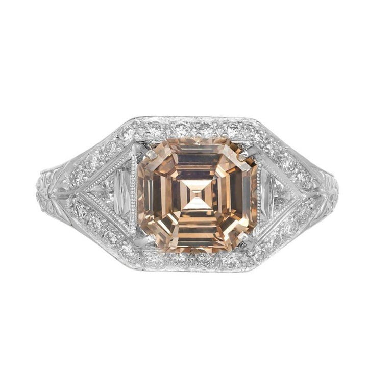 Peter Suchy GIA Certified 2.00 Carat Brown Diamond Halo Platinum Engagement Ring – image 8