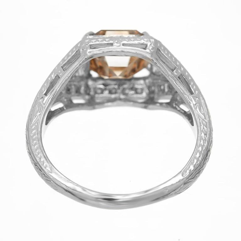 Peter Suchy GIA Certified 2.00 Carat Brown Diamond Halo Platinum Engagement Ring – image 4