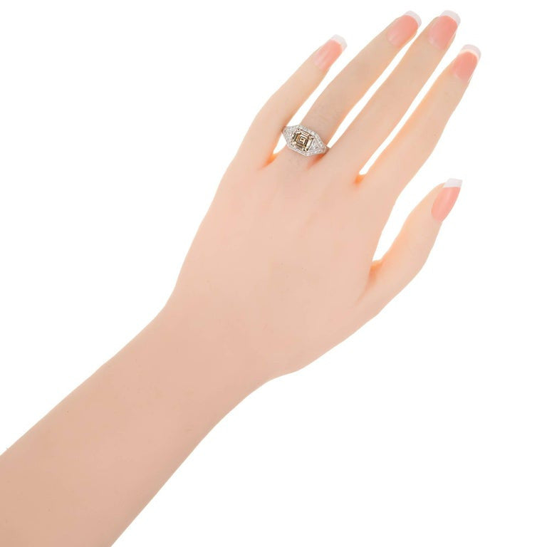 Peter Suchy GIA Certified 2.00 Carat Brown Diamond Halo Platinum Engagement Ring – image 6