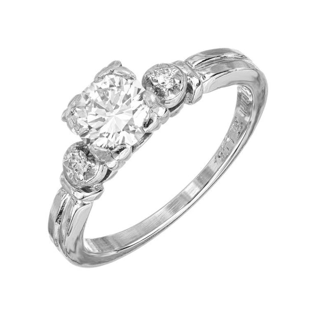 Vintage Engagement Ring 1953 Art Deco .63ct Transitional Diamond Platinum