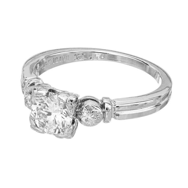 Vintage Engagement Ring 1953 Art Deco .63ct Transitional Diamond Platinum – image 2