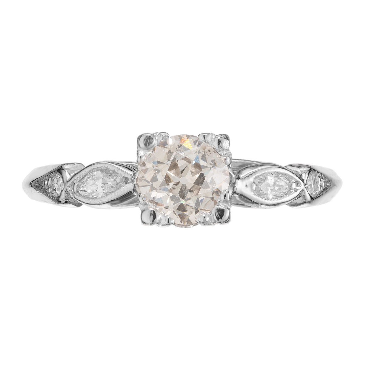Art Deco Platinum Engagement Ring with 0.51ct Light Brown Diamond – image 2