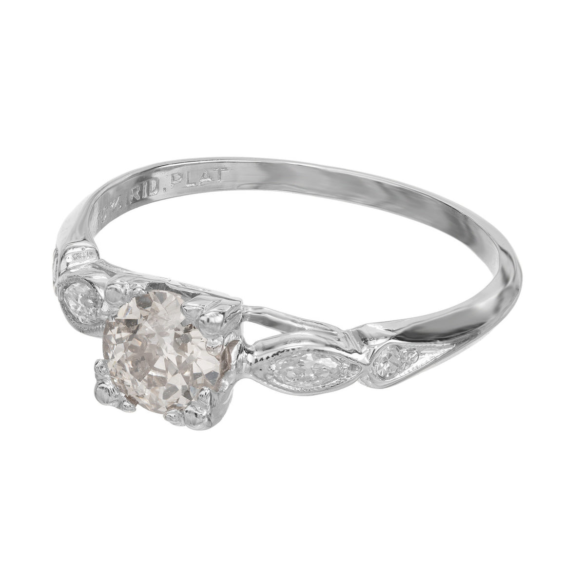 Art Deco Platinum Engagement Ring with 0.51ct Light Brown Diamond – image 3