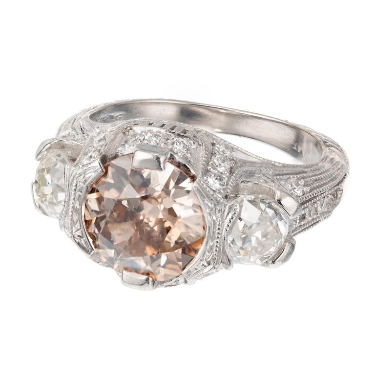 GIA Certified 2.19 Carat Brown Diamond Platinum Art Deco Engagement Ring – image 2