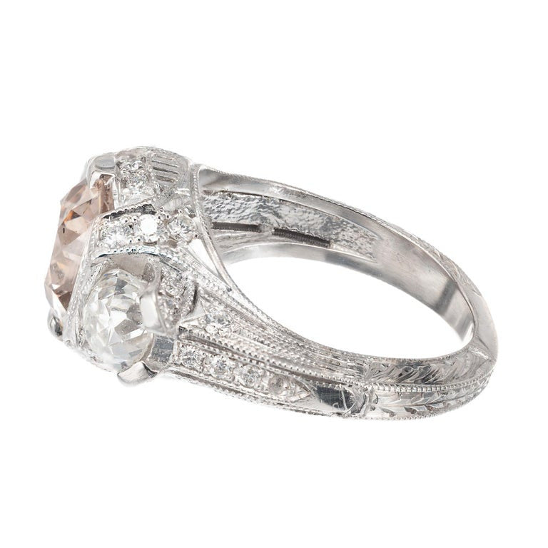 GIA Certified 2.19 Carat Brown Diamond Platinum Art Deco Engagement Ring – image 3