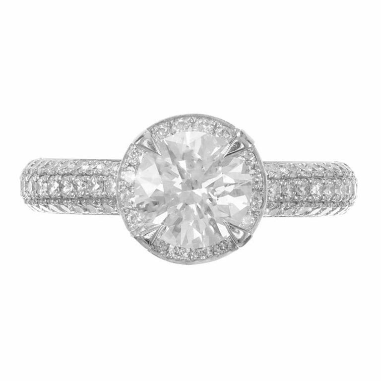 Peter Suchy GIA Certified 1.22 Carat Diamond Platinum Halo Engagement Ring – image 2